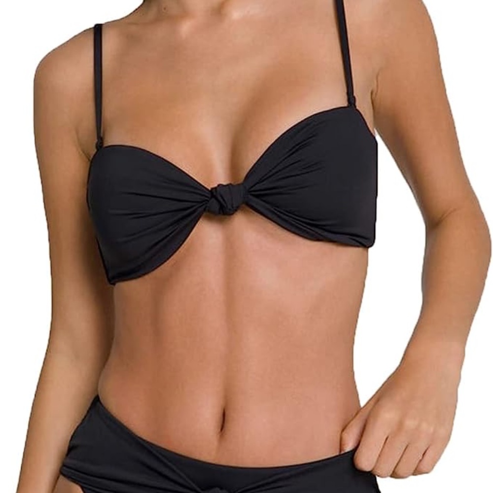 Good American Black Twist Knotted Bikini Top
